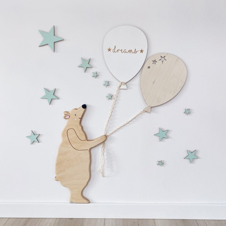 Miś Tedi S naturalna drewniana dekoracja ścienna do pokoju dziecka