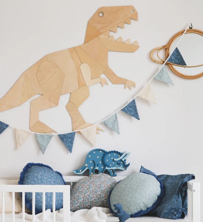 Drewniana dekoracja ścienna dinozaur T-rex ze sklejki do pokoju dziecka, ozdoba z motywem dinozaura