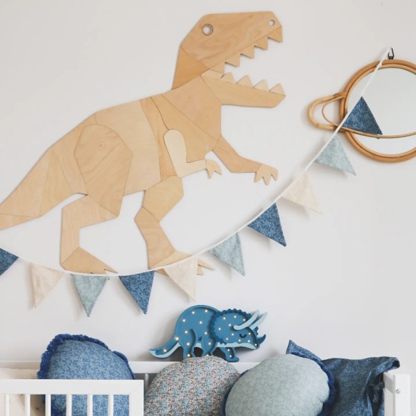 Drewniana dekoracja ścienna dinozaur T-rex ze sklejki do pokoju dziecka, ozdoba z motywem dinozaura