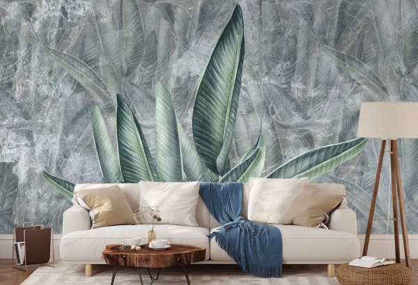 tapeta dla dziecka malumi liście tropikalne Jungle Leaves - Grey