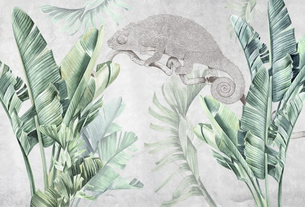tapeta dla dziecka malumi kameleon z liściami Urban Jungle - Kameleon