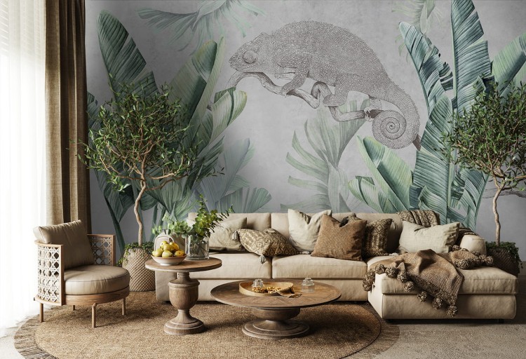 tapeta dla dziecka malumi kameleon z dużymi liściami Urban Jungle - Kameleon