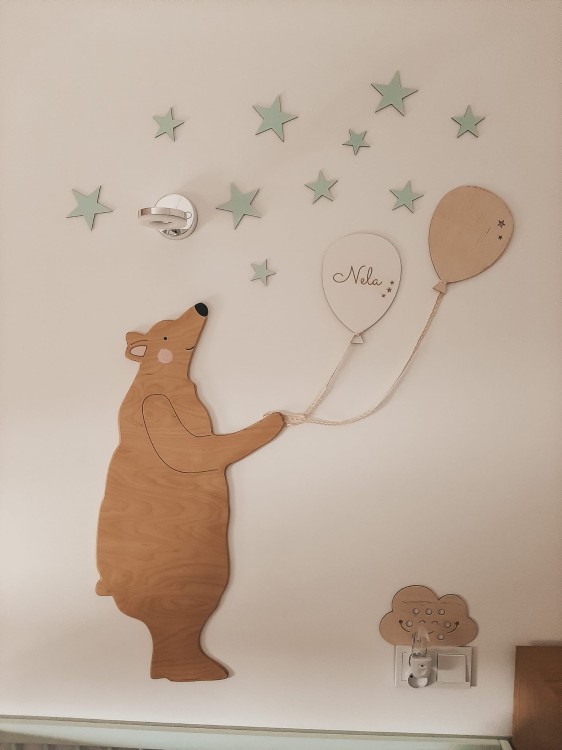 Miś Tedi M drewniana dekoracja ścienna do pokoju dziecka