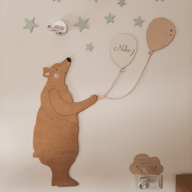 Miś Tedi M drewniana dekoracja ścienna do pokoju dziecka