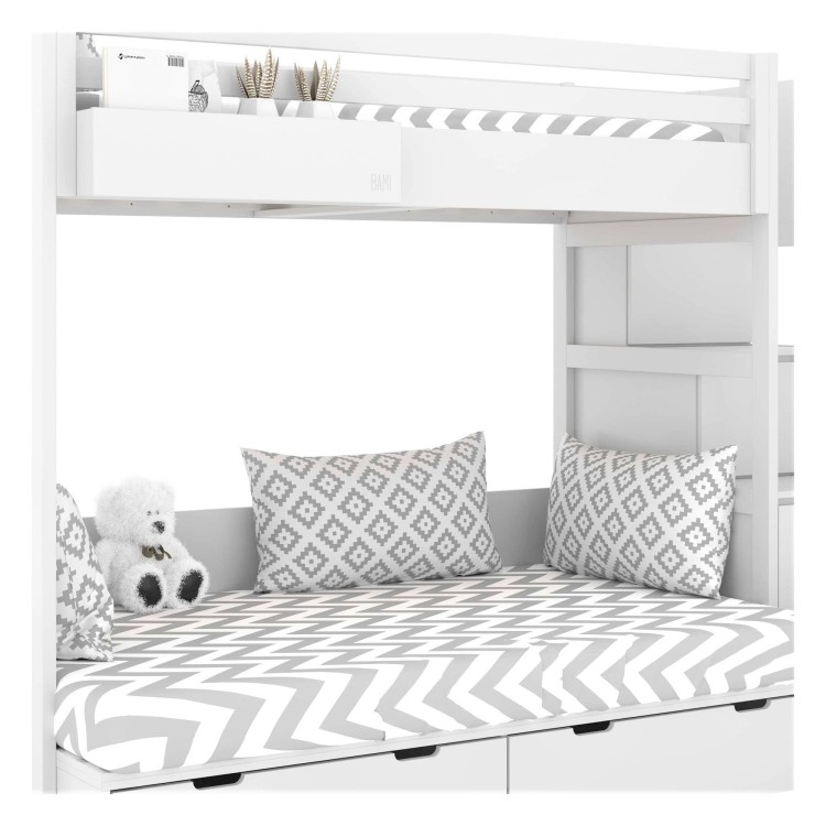 Drewniane łóżko piętrowe ze schodami dla dzieci Simone - 7 kolorów