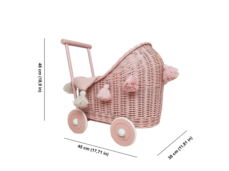 Wózek dla lalek pchacz brudny róż_róż_chwosty_pościel 4 białe tło wymiary.png