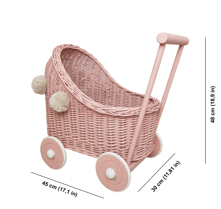 Wózek dla lalek pchacz brudny róż_róż_pompony 1 białe tło wymiary.png
