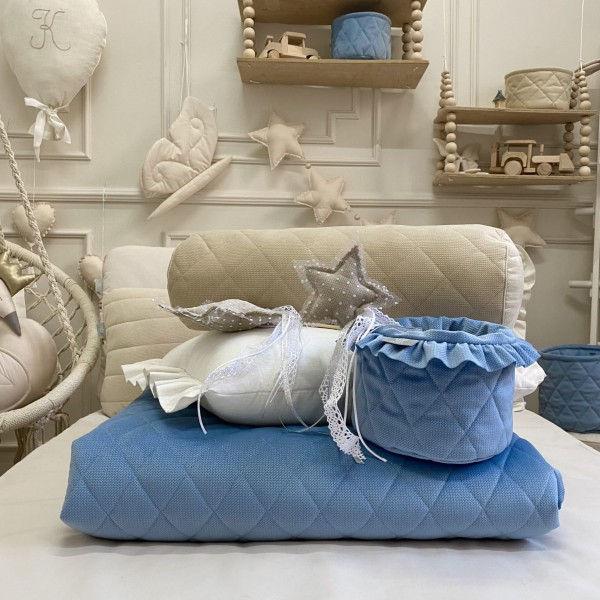 Pikowana narzuta Velvet Jeansowy Niebieski