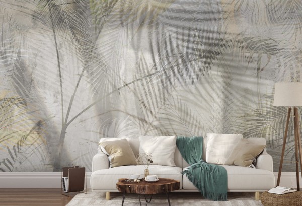 tapeta dla dziecka malumi  listki palmy Palm Springs Grey