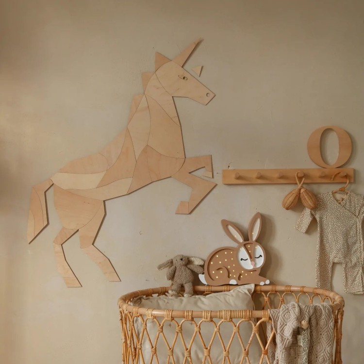 Drewniany koń jednorożec origami dekoracja ścienna do pokoju dziecka
