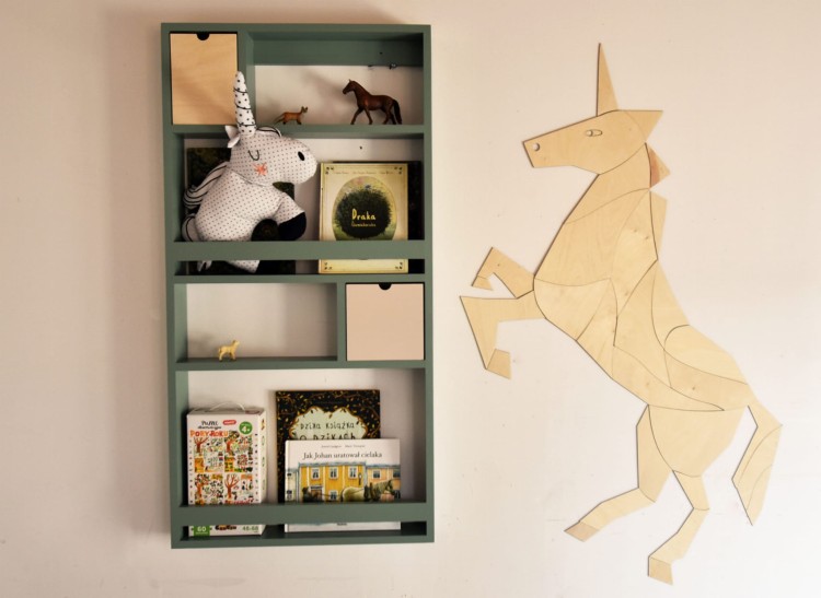 Drewniany koń jednorożec origami dekoracja ścienna do pokoju dziecka