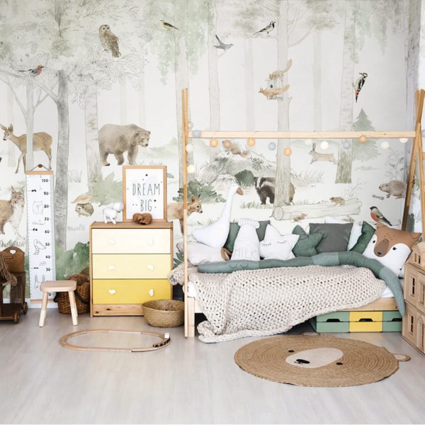 tapeta dla dziecka malumi zwierzęta Woodlet Family - Green