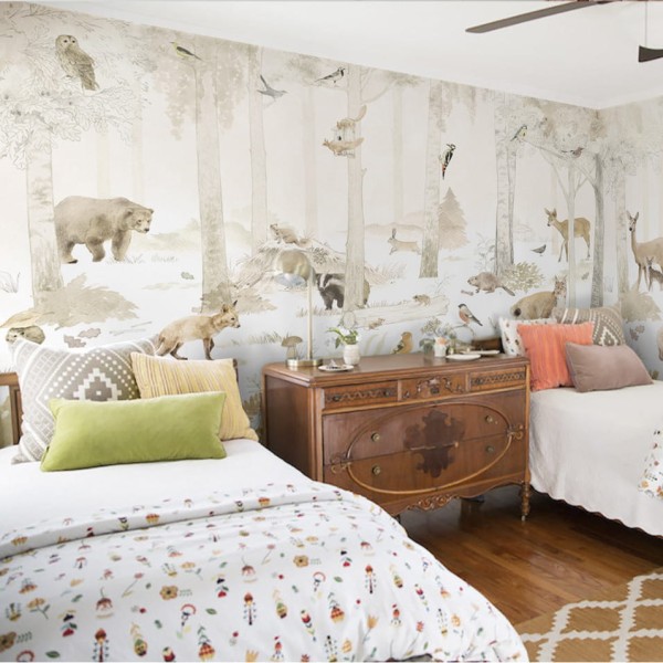 tapeta dla dziecka malumi w zwierzęta Woodlet Family - Beige
