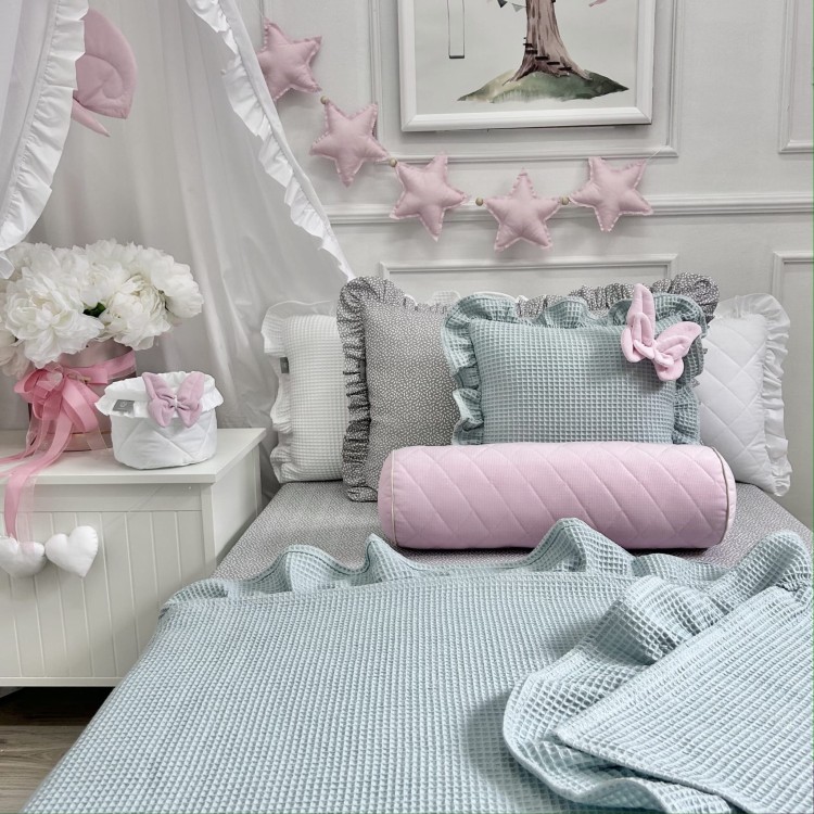 narzuta wafelkowa eukaliptus z falbanką