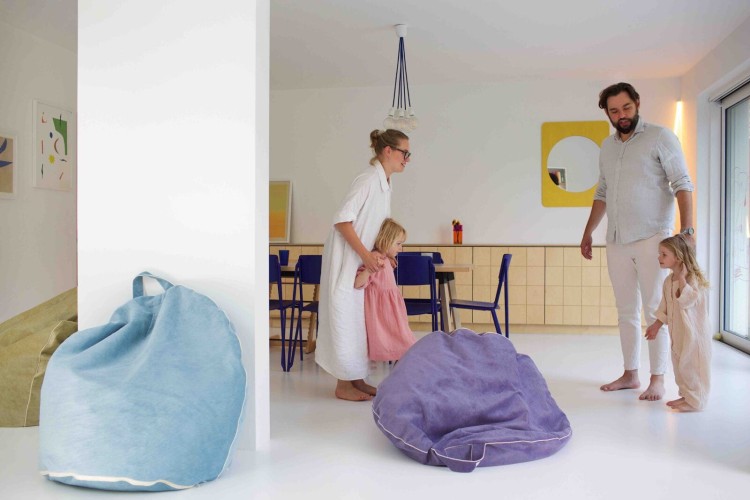 Miękka pufa dla dzieci i dorosłych Cozy Blue L