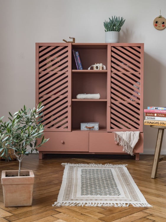 Drewniany regał biblioteczka/ gablotka dla dzieci Koralowa