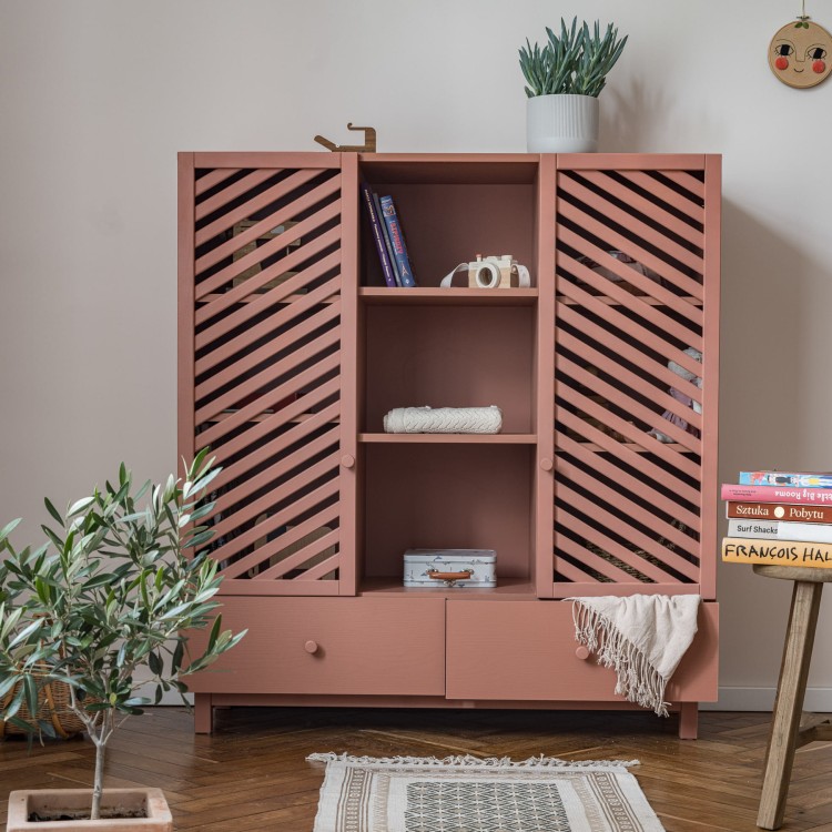 Drewniany regał biblioteczka/ gablotka dla dzieci Koralowa