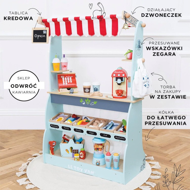 Dwustronny stragan z torbą i dzwonkiem do zabawy