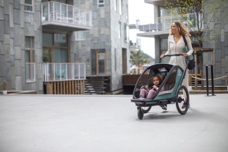 Hamax - Przyczepka rowerowa dla dzieci 3w1 COCOON, 2 osobowa - GREEN/BLACK