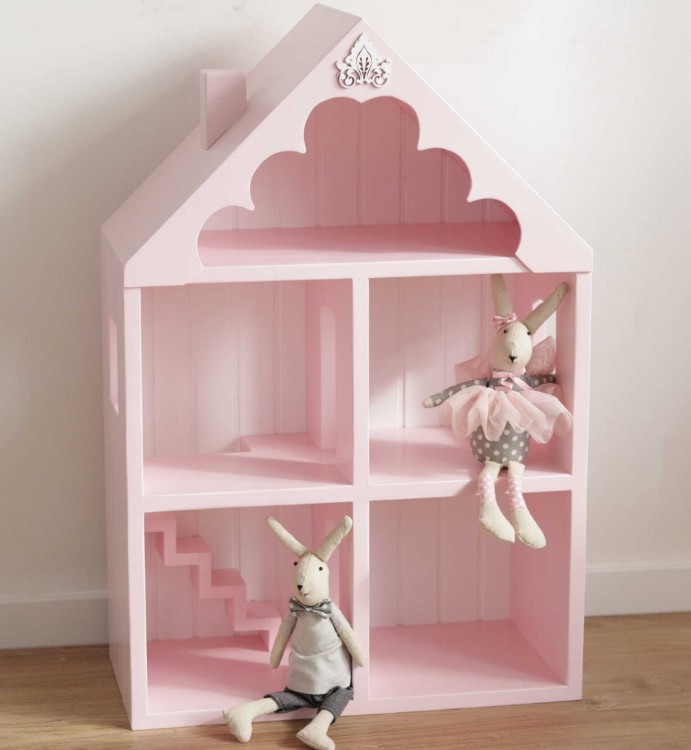 Drewniany domek dla lalek Baby Pink w pastelowym różowym kolorze