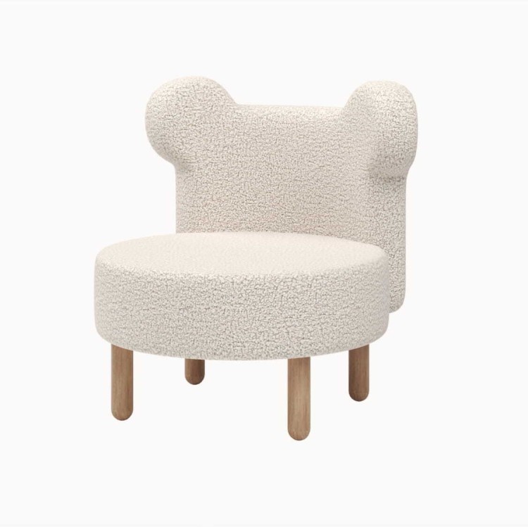 Tapicerowany fotelik dla dzieci Teddy Ecru w kształcie misia