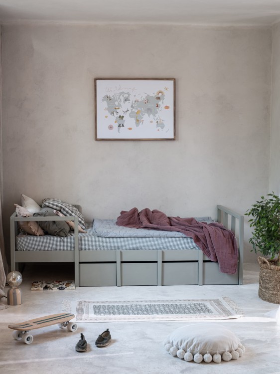 Drewniane łóżko dla dzieci 90x200 cm TWEENS Zielone/ Różowe