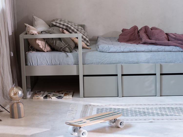 Drewniane łóżko dla dzieci 90x200 cm TWEENS Zielone/ Różowe