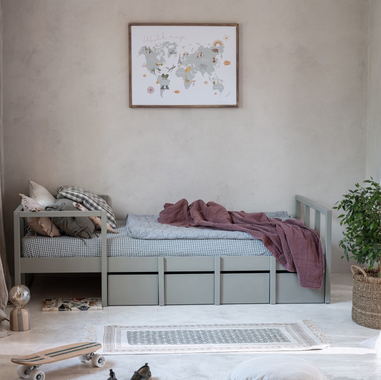 Drewniane łóżko dla dzieci 90x200 cm TWEENS Zielone/ Różowe