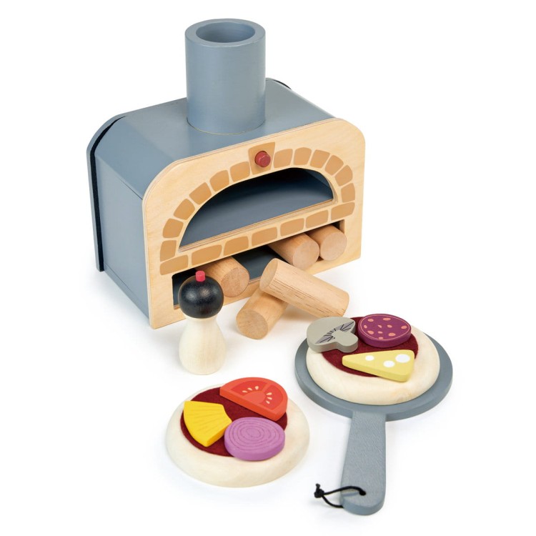 Drewniany piec do pizzy – Tender Leaf Toys z ciastami, sosami i dodatkami