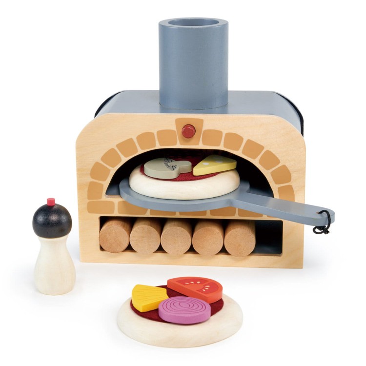 Drewniany piec do pizzy – Tender Leaf Toys z ciastami, sosami i dodatkami