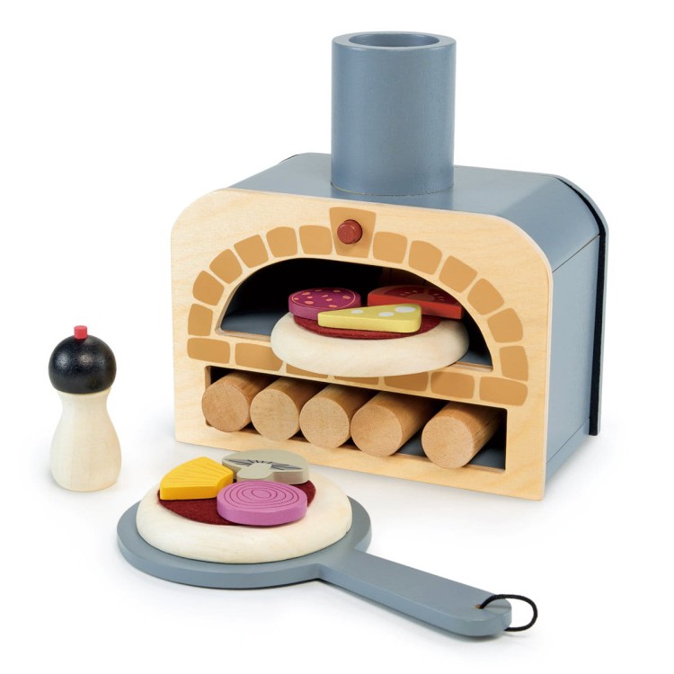 Drewniany piec do pizzy – Tender Leaf Toys z ciastami, sosami i dodatkami