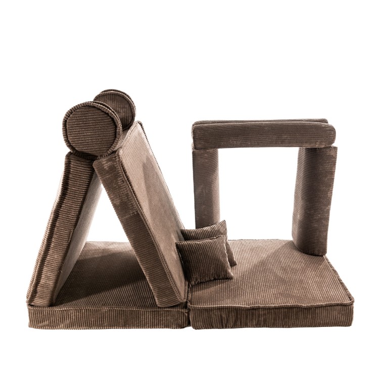 Sztruksowa sofa dziecięca MeowBaby® Premium Brązowa – modułowa i rozkładana