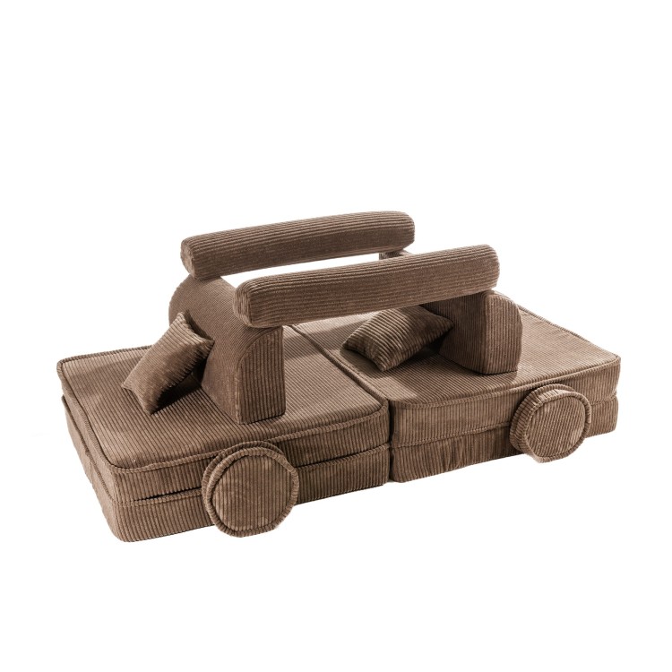 Sztruksowa sofa dziecięca MeowBaby® Premium Brązowa – modułowa i rozkładana