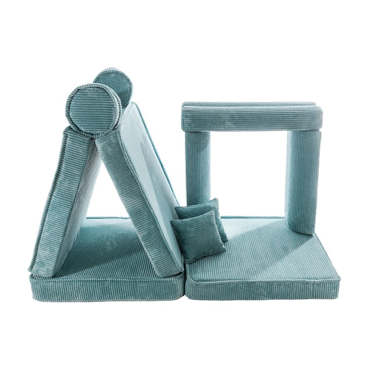 Sztruksowa sofa dziecięca MeowBaby® Premium Turkusowa – modułowa i rozkładana