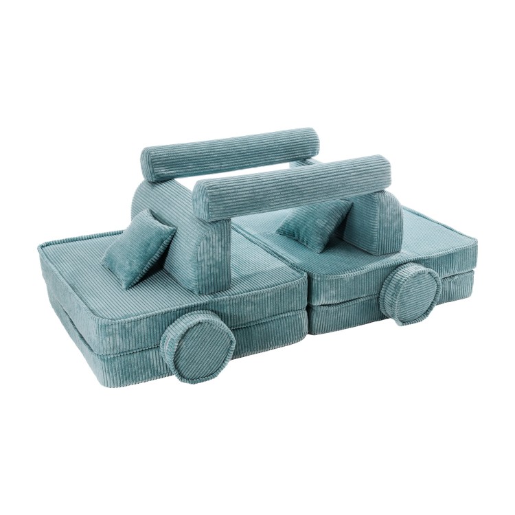 Sztruksowa sofa dziecięca MeowBaby® Premium Turkusowa – modułowa i rozkładana