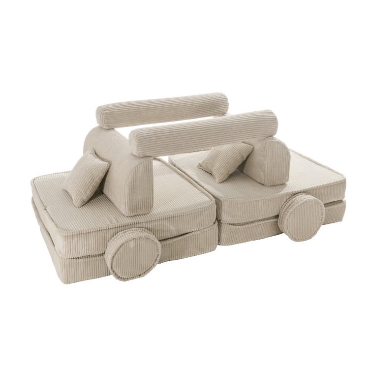 Sztruksowa sofa dziecięca MeowBaby® Premium Ecru – modułowa i rozkładana