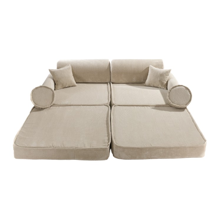Sztruksowa sofa dziecięca MeowBaby® Premium Ecru – modułowa i rozkładana