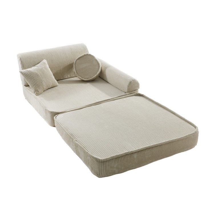 Sztruksowa sofa dziecięca MeowBaby® Premium Ecru – modułowa i rozkładana