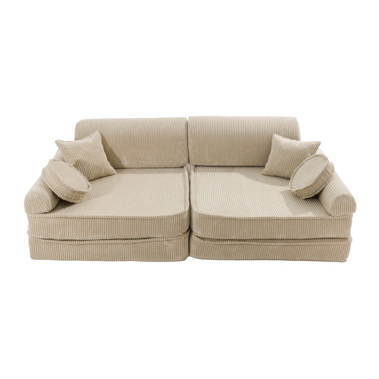 Sztruksowa sofa dziecięca MeowBaby® Premium Ecru – modułowa i rozkładana