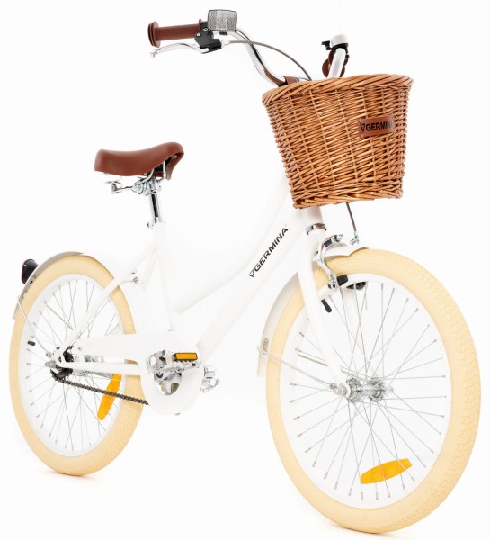 Rower dla dziecka Vintage Germina 20" cali Biały z Koszykiem - IDEALNY PREZENT NA KOMUNIĘ