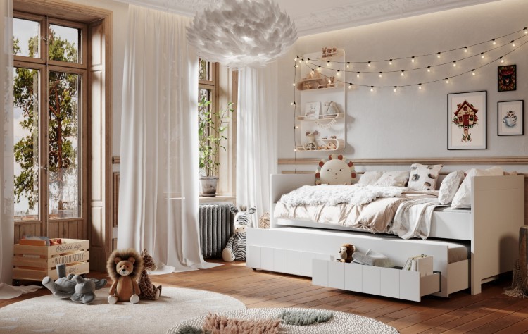 Łóżko z wysuwem CALMO 90x200 cm białe