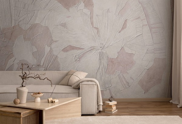 Tapeta Artystyczna Hibiscus - Shell Pink - Nowoczesna Tapeta Do Salonu I Sypialni Z Kwiatami Hibiskusa
