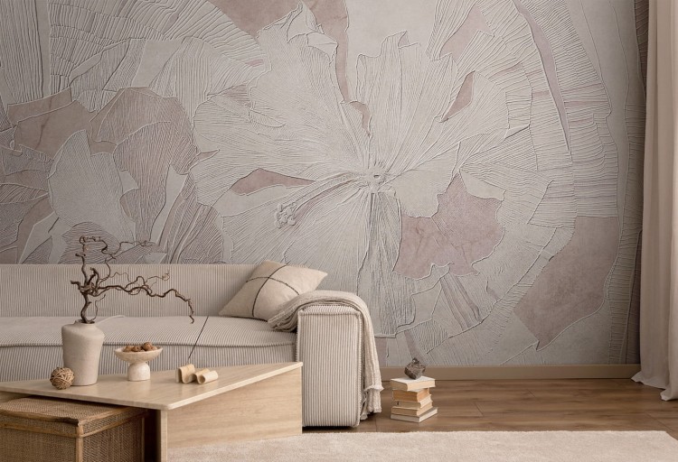 Tapeta Artystyczna Hibiscus - Shell Pink - Nowoczesna Tapeta Do Salonu I Sypialni Z Kwiatami Hibiskusa