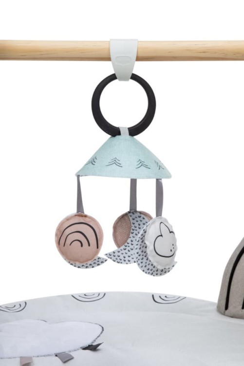 Tiny Love mata edukacyjna Décor czarno-biała z drewnianym stojakiem, miękka mata sensoryczna z zawieszkami, lusterkiem i muzycznym lwem