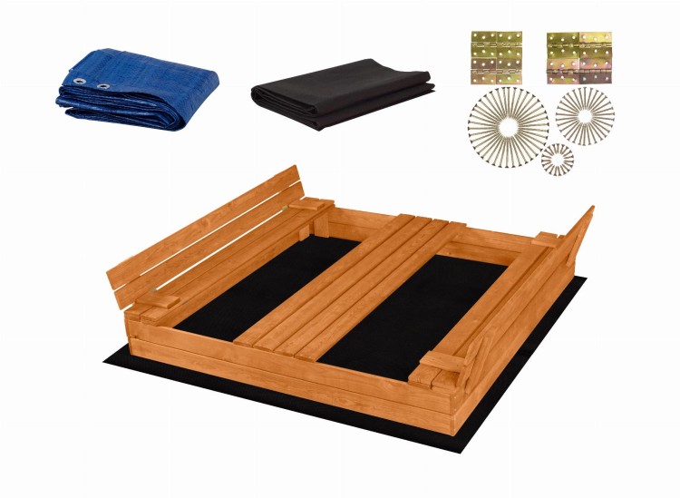 Drewniana piaskownica zamykana do ogrodu z siedziskami 160x160 cm