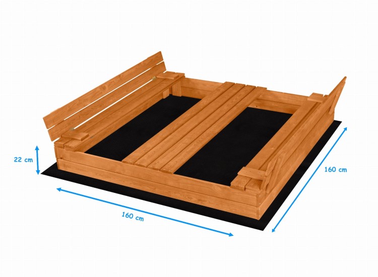 Drewniana piaskownica zamykana do ogrodu z siedziskami 160x160 cm