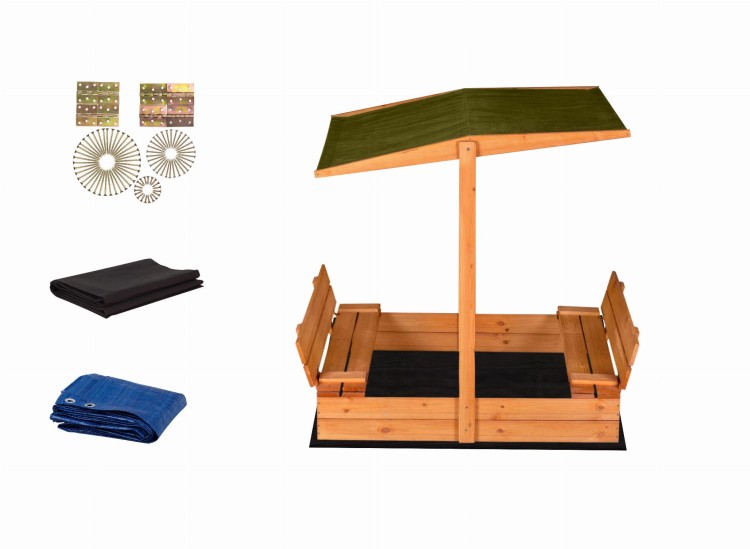 piaskownica drewniana zamykana z ławeczkami i daszkiem 120x120 cm