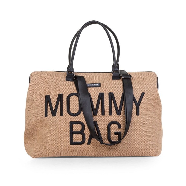 Mommy Bag Raffia Look torba dla mamy w stylu boho duża pojemna torba na pieluchy z przegródkami i przewijakiem