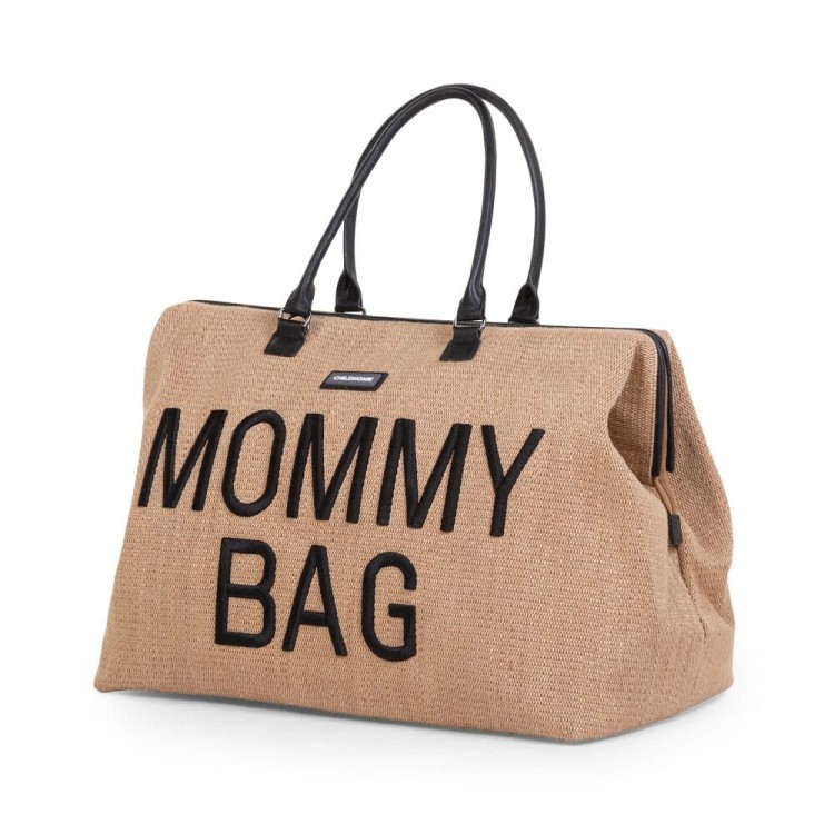 Mommy Bag Raffia Look torba dla mamy w stylu boho duża pojemna torba na pieluchy z przegródkami i przewijakiem