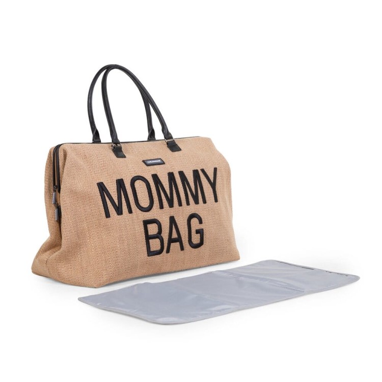 Mommy Bag Raffia Look torba dla mamy w stylu boho duża pojemna torba na pieluchy z przegródkami i przewijakiem